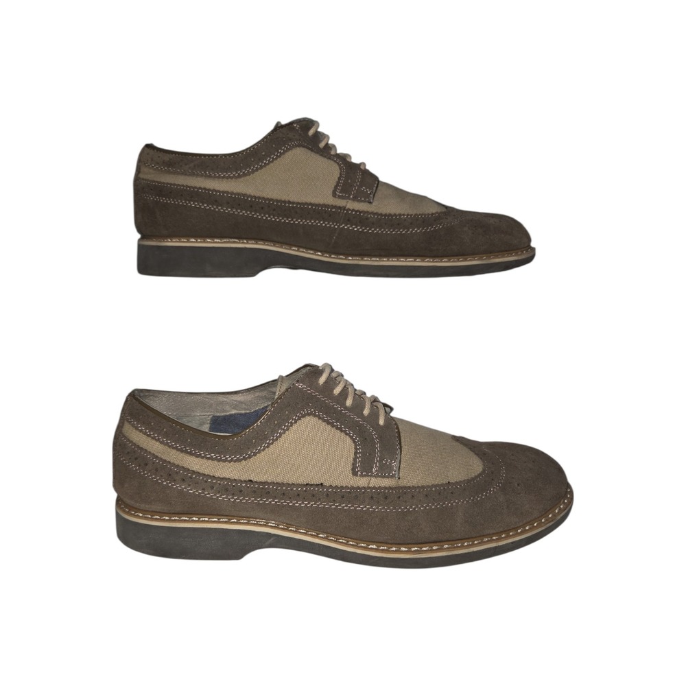 GH Bass Pierre Mens Brown Suede Canvas Wingtip Oxford Brogue Shoes Size 10